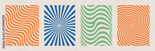 Groovy hippie 70s backgrounds. Waves, swirl, twirl pattern. Twisted and distorted vector texture in trendy retro psychedelic style.