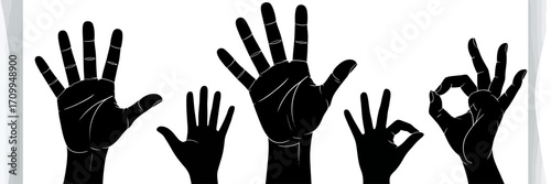Hand Gestures Silhouette – Raised Hands Vector Illustration