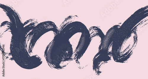 Distressed blue brush stroke with grainy spray effect. Hand drawn bold zigzag stroke, rough vintage banner design, textured background. Posters, covers, artistic vector layouts. Easily changing color.