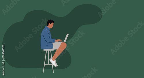 Senior woman comfortably using a laptop on a bean bag chair at home, engaged in online activity or remote work. Modern digital lifestyle.