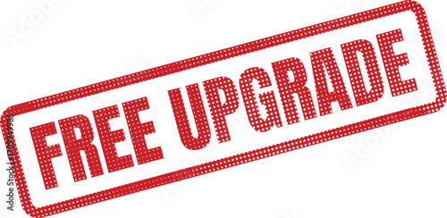 A red stamp announces a free upgrade offer in a clean design