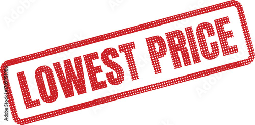 A red rectangular stamp proclaims Lowest Price in a bold, dotted design