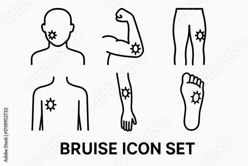 Bruise Icon Set – Medical Vector Pack of Injury, Skin Trauma & First Aid Symbols for Healthcare & Education