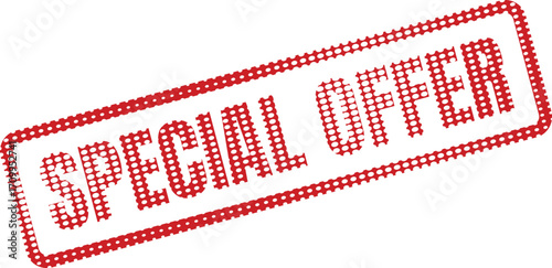 A red stamp announces a special offer with white polka dots