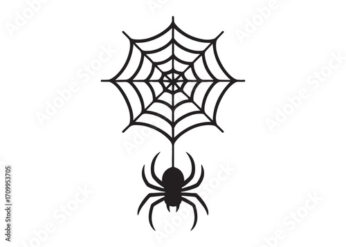 halloween spider web logo silhouette vector, spooky black spider silhouette vector illustration, halloween spider web silhouette logo, animal spider web logo silhouettes vector on white background. 