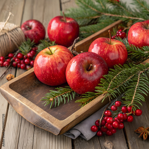 red apples on wooden background