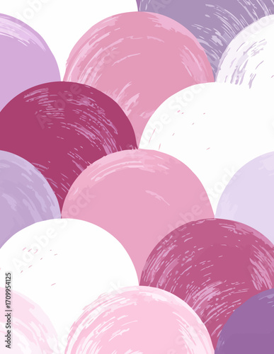 Ce motif abstrait vectoriel présente des cercles doux aux teintes de rose, violet et blanc, créant une texture artistique et moderne pour un arrière-plan élégant.