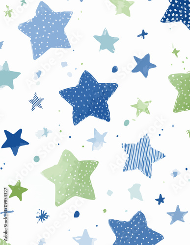 Motif vectoriel sans couture d'étoiles bleues et vertes