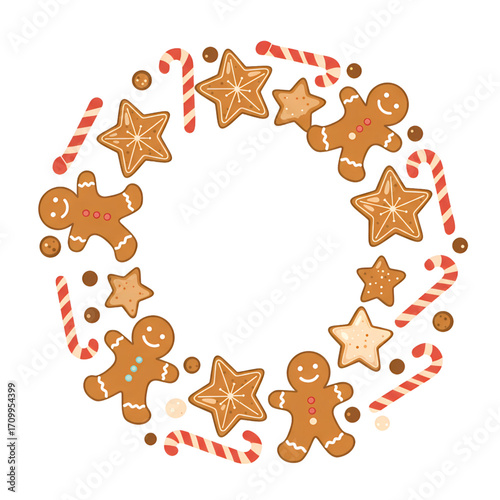 Christmas Wreath with Gingerbread Cookies and Candy Canes