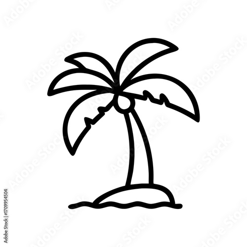 Palm tree tropical island vector illustration summer vacation beach design exotic plant outline drawing silhouette 100