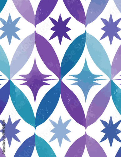 Motif géométrique sans couture, style aquarelle, tons bleus et violets