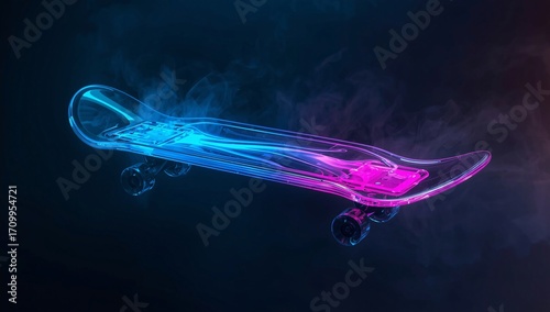 Transparent Acrylic Skateboard with Flowing Neon Liquid

