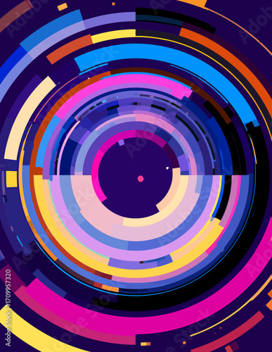 Art numérique abstrait vibrant, style vectoriel, anneaux concentriques