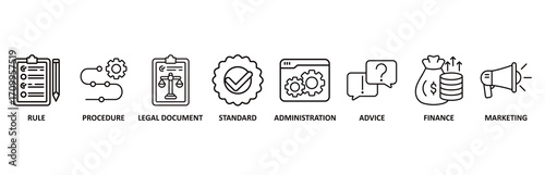 Guideline icon set vector illustration for rule, procedure, legal document, standard, administration, advice, finance, marketing