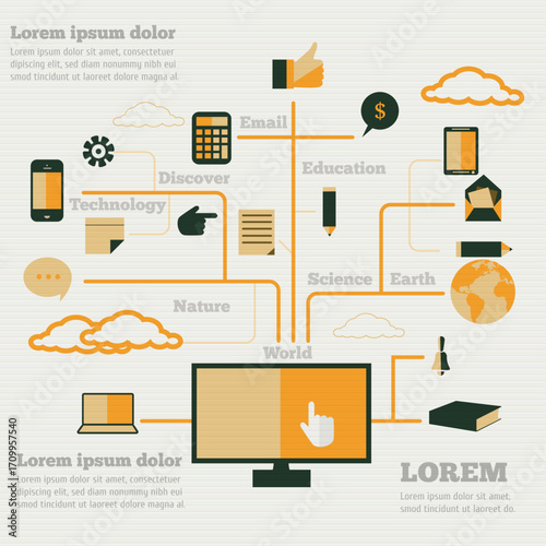 infographic illustrating various aspects of web development and digital services in a flat design style. 