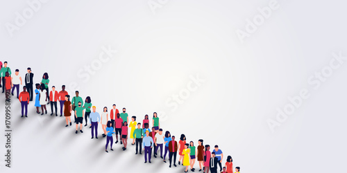 Group of people staying in line. People crowd. Business people.