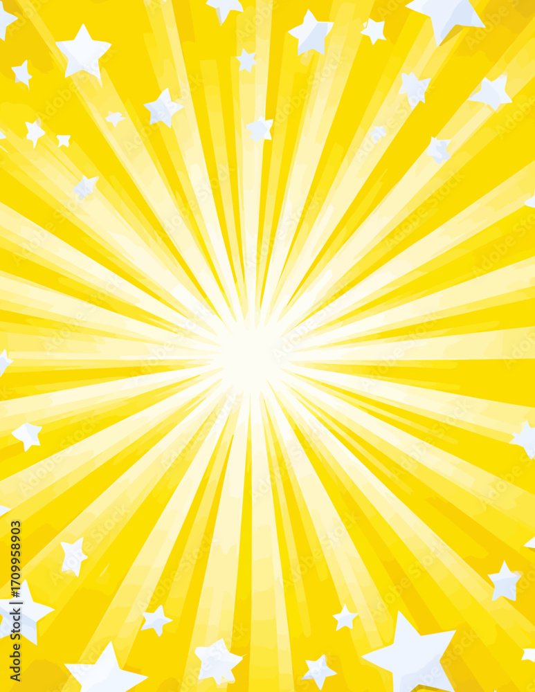 Fototapeta premium Fond jaune vibrant avec rayons de soleil et étoiles