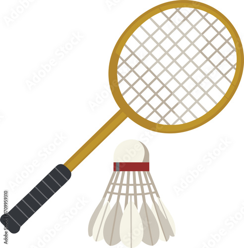 Badminton racket and shuttlecock on white background flat illustration sports equipment