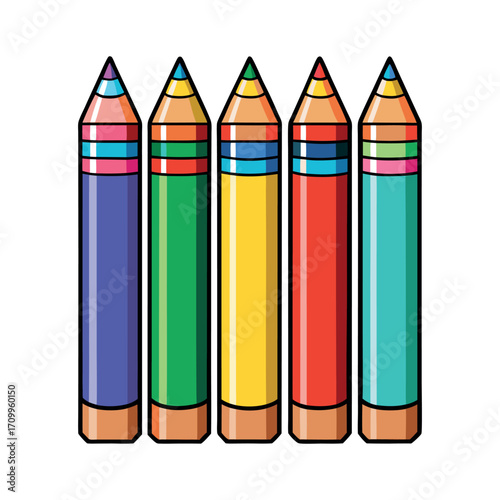 A set of multicolored pencils vector illustration in cartoon childish style isolate