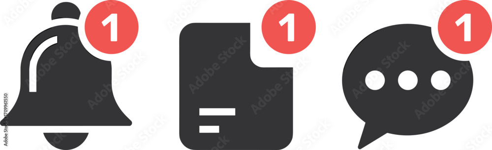 Fototapeta premium Notification icons bell document and speech bubble with number one vector illustration