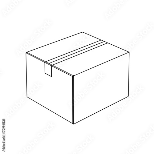 Plain cardboard box with top flap in minimal line art style  