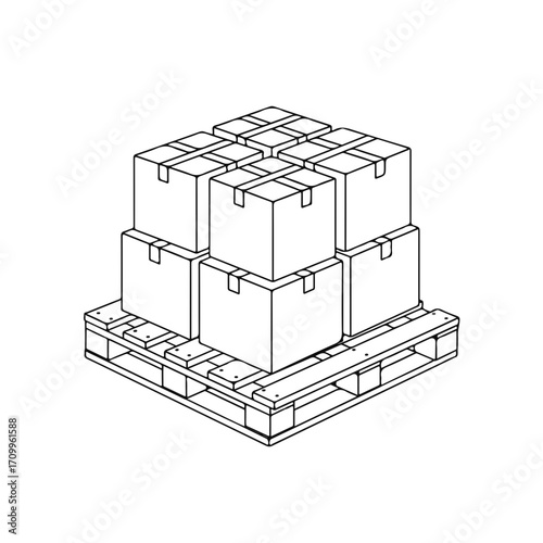 Stacked boxes on wooden pallet in outline style  