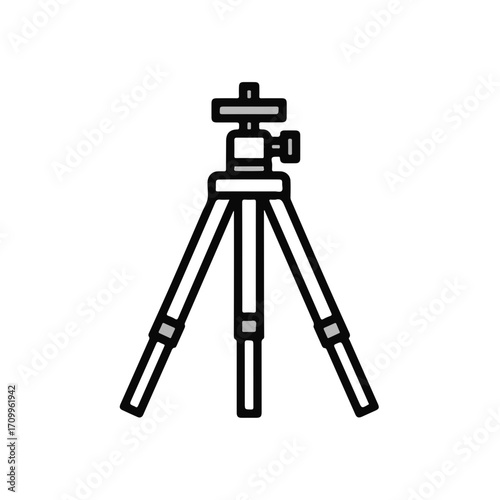 Photography tripod in minimalist design with black outline  