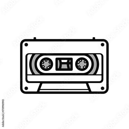 Vintage audio cassette tape in black and white outline style  