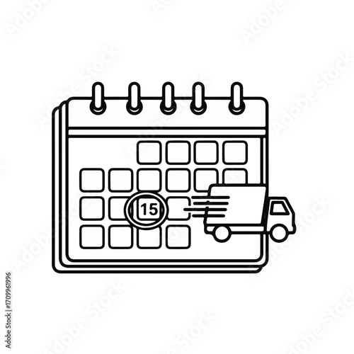 Delivery truck icon beside calendar with marked date  