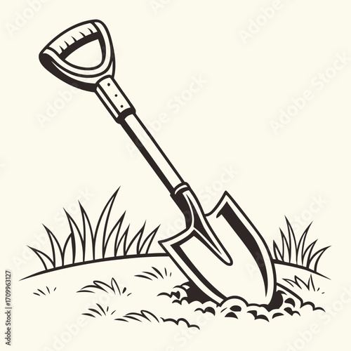 Isolated vector illustration of a garden shovel and rake, essential tools for digging and gardening