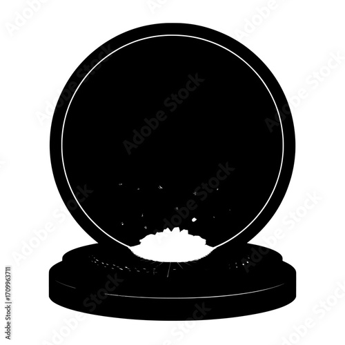 The circular hologram of a podium is showcased with a digital portal that has a neon light effect, placed on a futuristic teleportation platform that includes glow, rays, and sparkles, and is set