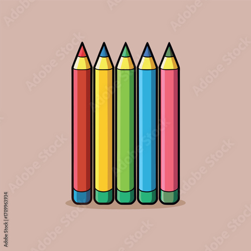 A set of multicolored pencils vector illustration in cartoon childish style isolate