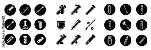 The icons for PCR tests are designed in a flat, modern style and include representations of Covid tests and lab swabs