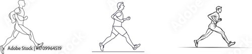 The modern illustration features a continuous single line art drawing of a man sprinting in a fast-paced sports and workout theme