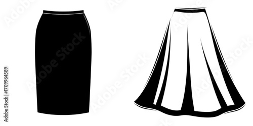 Women Full length Skirt flat sketch illustration, Set of womens long skirt for formal wear and casual wear fashion illustration template mock up’ is now ‘Flat sketch illustrations of women's