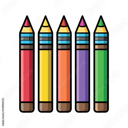 A set of multicolored pencils vector illustration in cartoon childish style isolate