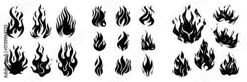 A collection of fire and flame icons, including bonfire icons and flaming elements, is offered as a set of modern fire flame icons