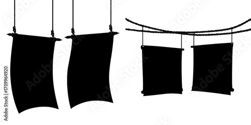 Empty scarlet cloth placards with folds are showcased in isolation on a transparent background