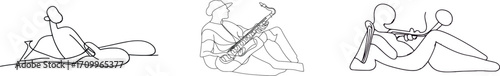 An isolated illustration on a white background shows a saxophonist engaged in playing the saxophone