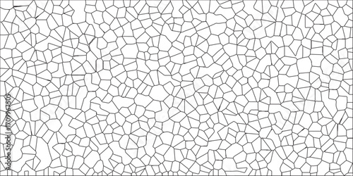 A metal grid stands isolated against a white background with White color Broken Stained-Glass Background. Black & white broken quartz stained glass background. Crystal voronoi diagram background. 