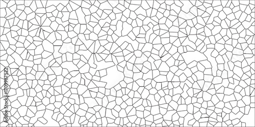 A metal grid stands isolated against a white background with White color Broken Stained-Glass Background. Black & white broken quartz stained glass background. Crystal voronoi diagram background. 