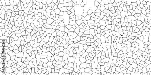 A metal grid stands isolated against a white background with White color Broken Stained-Glass Background. Black & white broken quartz stained glass background. Crystal voronoi diagram background. 