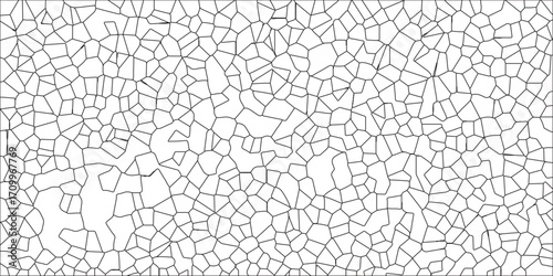 A metal grid stands isolated against a white background with White color Broken Stained-Glass Background. Black & white broken quartz stained glass background. Crystal voronoi diagram background. 