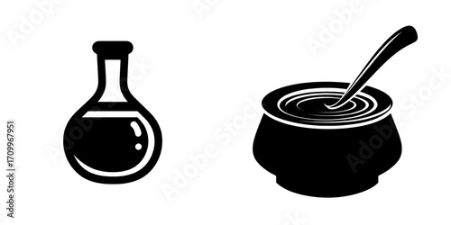 A flat modern icon represents healthy soy sauce, reflecting the culinary traditions of Japanese food and the art of cooking