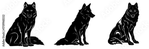 The image features a wolf drawn in a flat style, sitting, and set against a white background, provided in 10 EPS formats