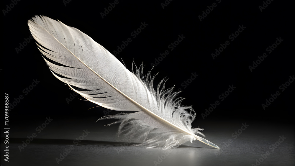 Obraz premium Delicate White Feather Against Dark Background quill
