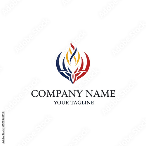 Free Download A stylized flame logo with blue, red, and yellow colors, set against a white background, with 