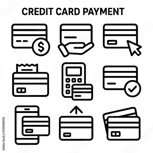 Credit Card Payment Methods Icon Set Online InPerson Mobile Transactions.