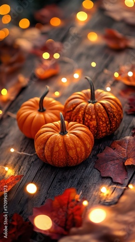 Autumn Glow Pumpkins  Fall Leaves.