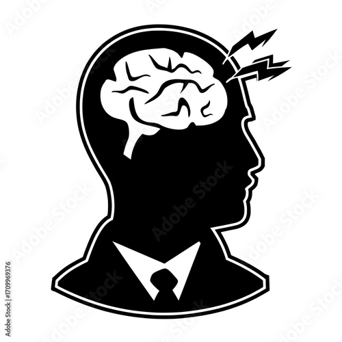An entrepreneur links electrical power to the human brain, as depicted in a contemporary flat-style illustration